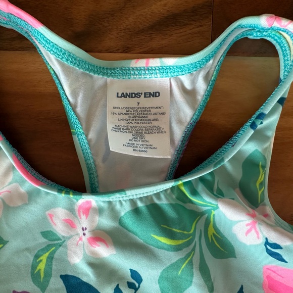 Lands' End Floral Swimsuit - Mint Green and Pink - Picture 4 of 4